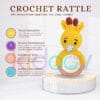 Handmade giraffe crochet rattle for babies, safe and eco-friendly