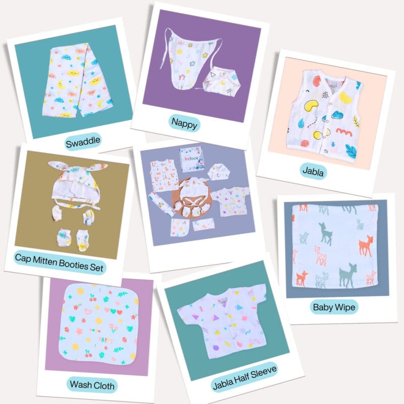 Baby boy clothing gift set with jablas, swaddle, and nappy